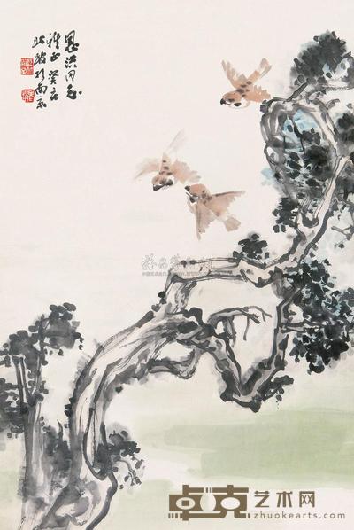 赵良翰 柏雀图 立轴 68×44.5cm