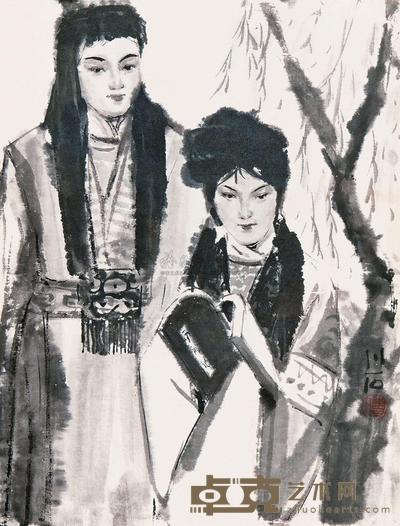 傅小石 红楼人物 镜心 44×33.5cm