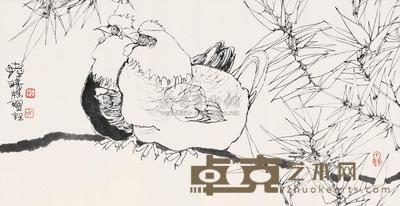 程十发 竹鸡图 镜心 23×43.5cm