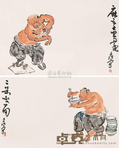 胡老溪 人物 (二帧) 镜心 33×51cm×2