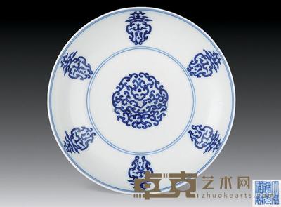 清道光 青花寿字盘 直径15cm