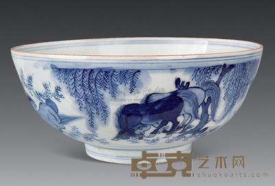 清康熙 青花八骏图碗 直径17cm
