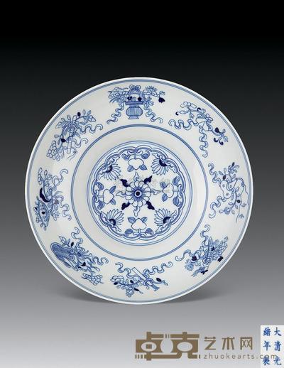 清光绪 青花暗八仙折腰盘 直径20.5cm