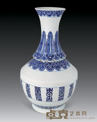 清 青花寿字瓶 高46cm