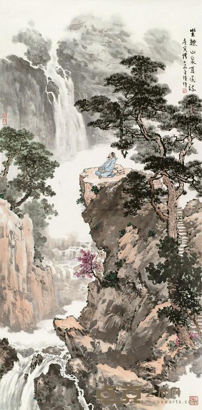 傅二石  2010年作 坐听山泉耳边清 镜心 138×68.5cm