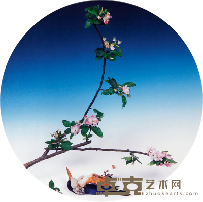 洪磊 1998年 太阳岛与海棠花 直径28cm