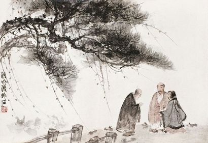 傅抱石 虎溪三笑 立轴