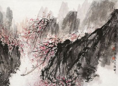 傅抱石 春江放棹 立轴