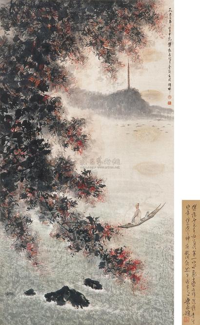 傅抱石 1956年作 溪山放棹 立轴