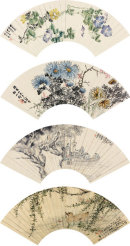 沙馥 邓启昌 葛尊 刘德六 1894、1889、1858年作 花卉 山水 扇片