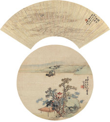 钱慧安 陶焘 1864、1890年作 云间野寉 山水 扇片