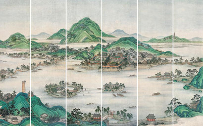 张若霭 西湖秀色 通景六屏