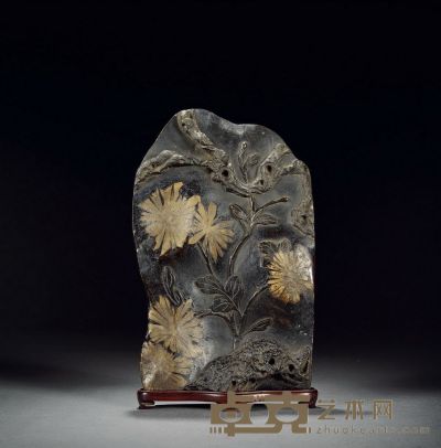 清•菊花石供石 通高：23.8cm 高：22.5cm