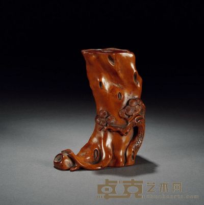 清·黃楊木雕古松香插 高13.6cm