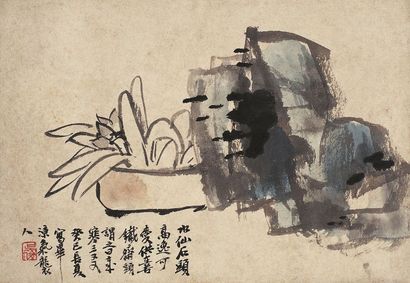 水仙供石圖