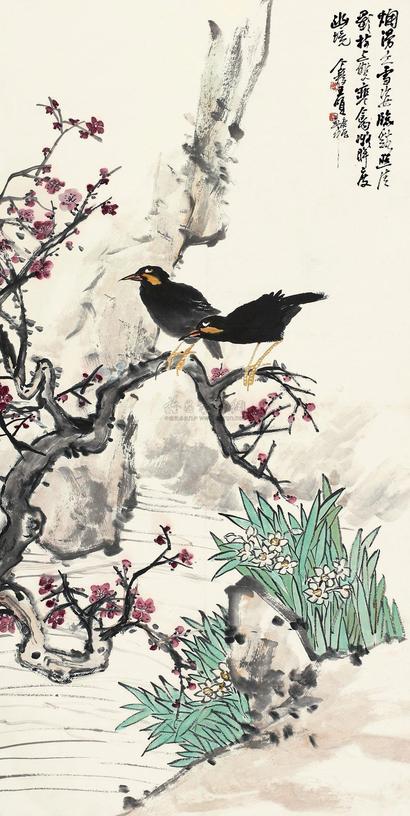 王个簃 红梅报喜 立轴