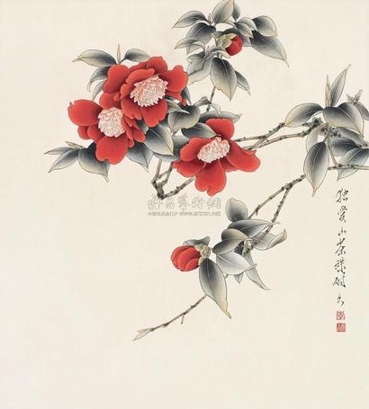 李长白 山茶 镜心