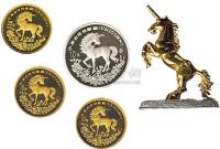 1994年麒麟金币1/20盎司、1/10盎司、1/4盎司各1枚，1盎司银币1枚