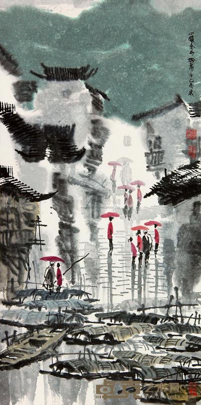 徐希 2005年作 小镇春雨 镜心 137×68cm