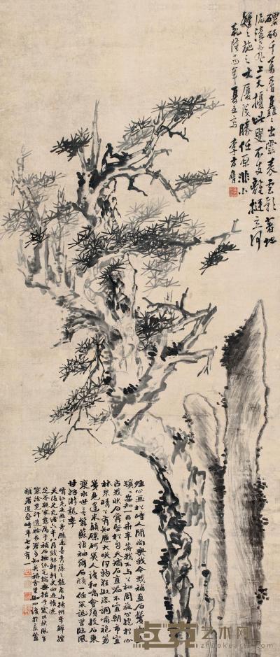 李方膺 1749年作 松石图 立轴 181×78.5cm
