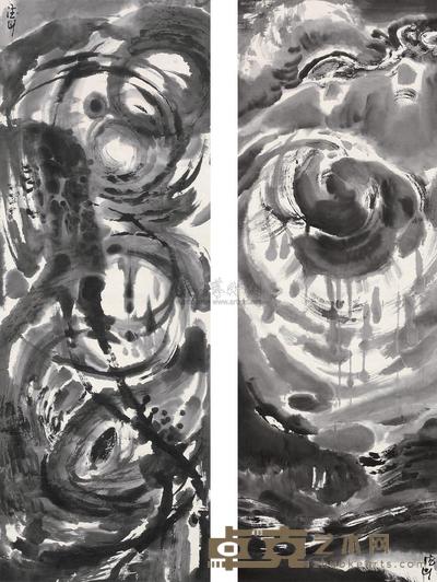 黄德山 2004年作 天龙行雨 （二帧） 镜框 130×46cm×2