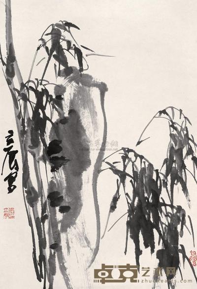 张立辰 竹石图 镜框 78×53cm