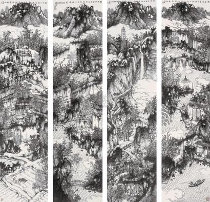 何加林 2006年作 山水 四屏