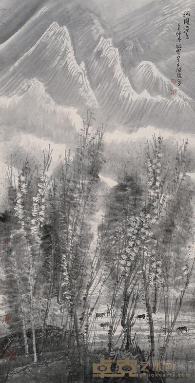 刘国强 2009年作 河坝沿上 镜框 136×68cm