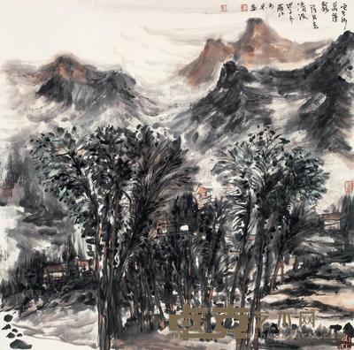 罗江 2008年作 山水 镜框 68×68cm