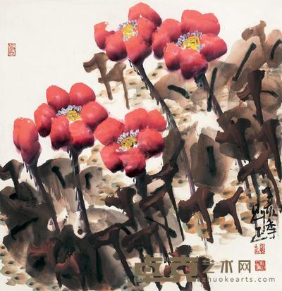 李魁正 2007年作 花卉 镜框 70×68cm