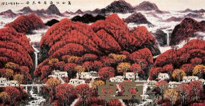 张仁芝 2010年作 万山红遍 镜框 68×136cm