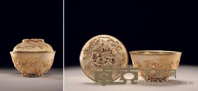 清乾隆 象牙雕福寿盖碗 直径11.4cm