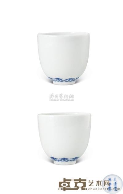 清康熙 青花花卉纹杯 （二件） 直径5.7cm