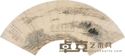 潘思牧 1777年作 山水 扇面片 17×53cm