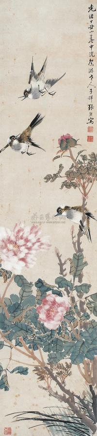 张熊 1877年作 花鸟 立轴