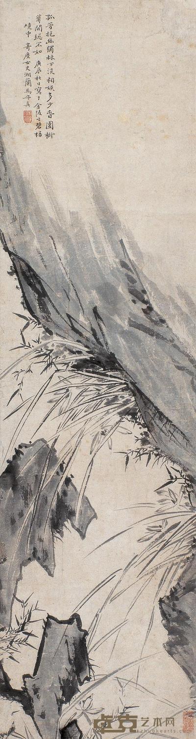 马守真 兰石图 立轴 102×27cm