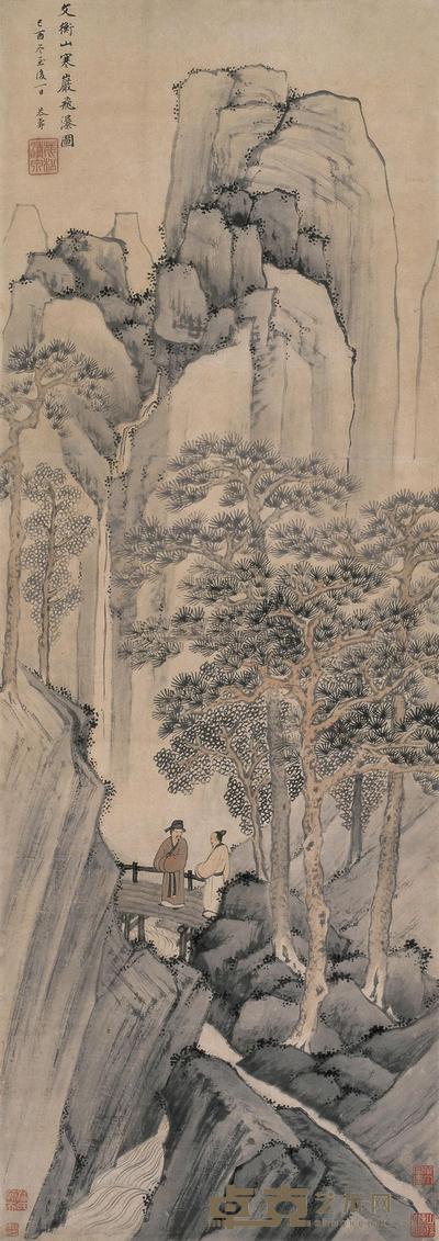 潘恭寿 1789年作 寒岩飞瀑图 立轴 102×36cm