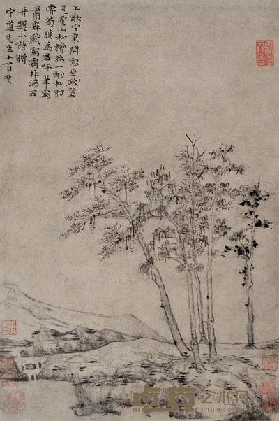 倪瓒 霜林湍石   立轴 50×33cm