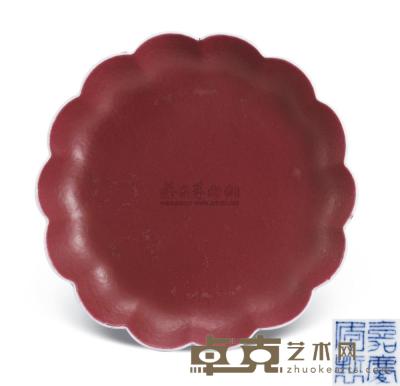 清嘉庆 芸豆红釉葵口盘 直径17.5cm
