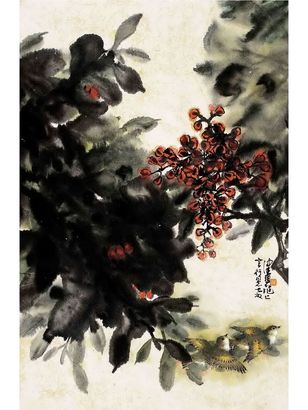 红果飞鸟图