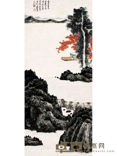 仿老莲红树秋山图 82.5×36cm