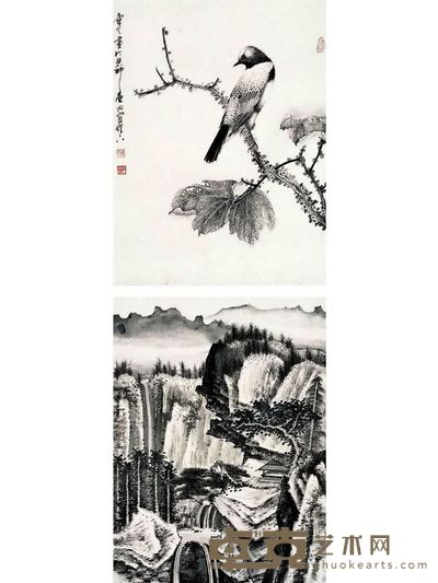幽栖图·松泉图 44.5×33.5cm×2