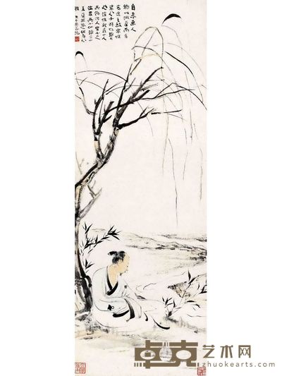 柳下高士图 111.5×40cm