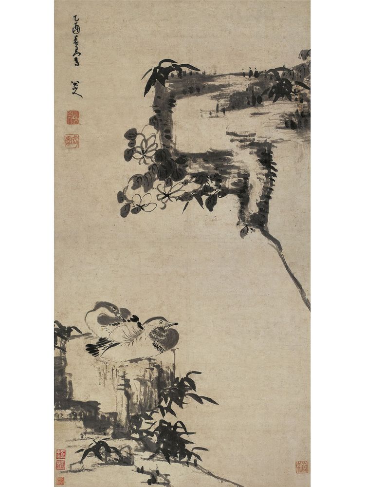 竹石鴛鴦 121.5×65cm