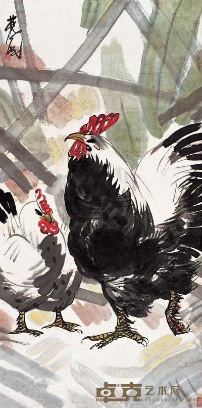林风眠 双鸡图 镜心 131×65cm