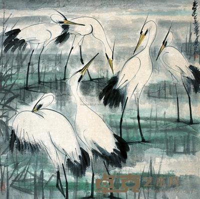 林风眠 群鹭 立轴 70×70cm