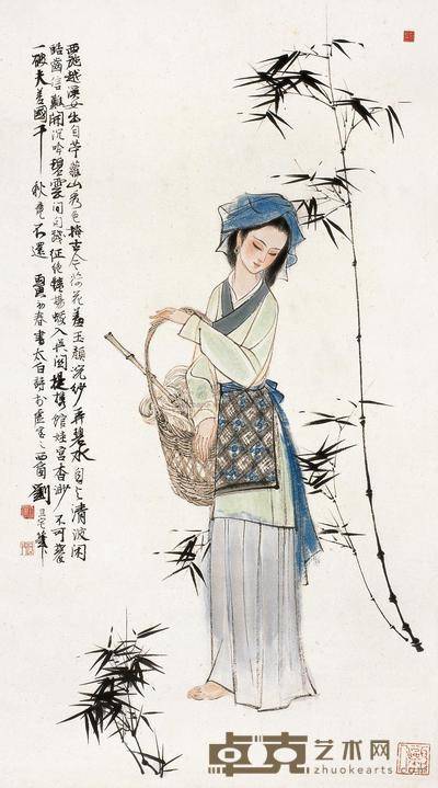 刘旦宅 丙寅(1986年)作 西施浣纱图 立轴 89×48cm