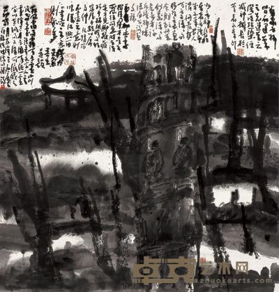 曾宓 己卯（1999年）作 一柱佛天 镜心 109×103.5cm