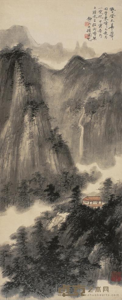 吴静山 甲寅（1974年）作 太华山峰 镜心 77×31cm