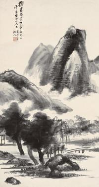 吴湖帆 庚申（1920年）作 雨中山色 立轴